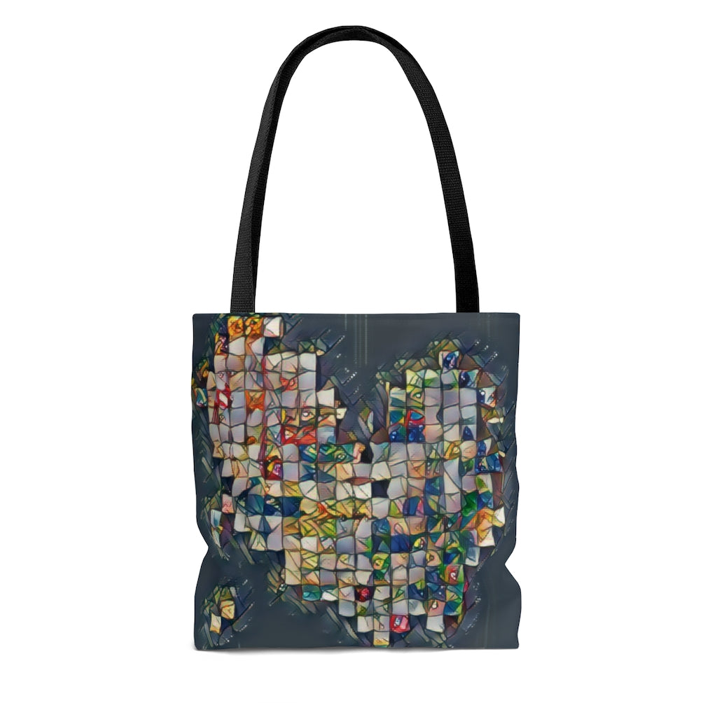 Rainbow Colorful Abstract Heart on Grey  - Canvas Tote 3 Sizes