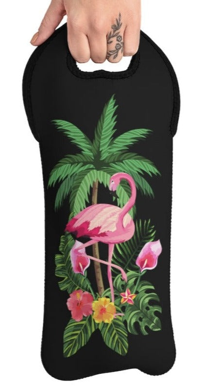 Tropical Floral Flamingo Wine Tote Bag Reusable Eco Friendly