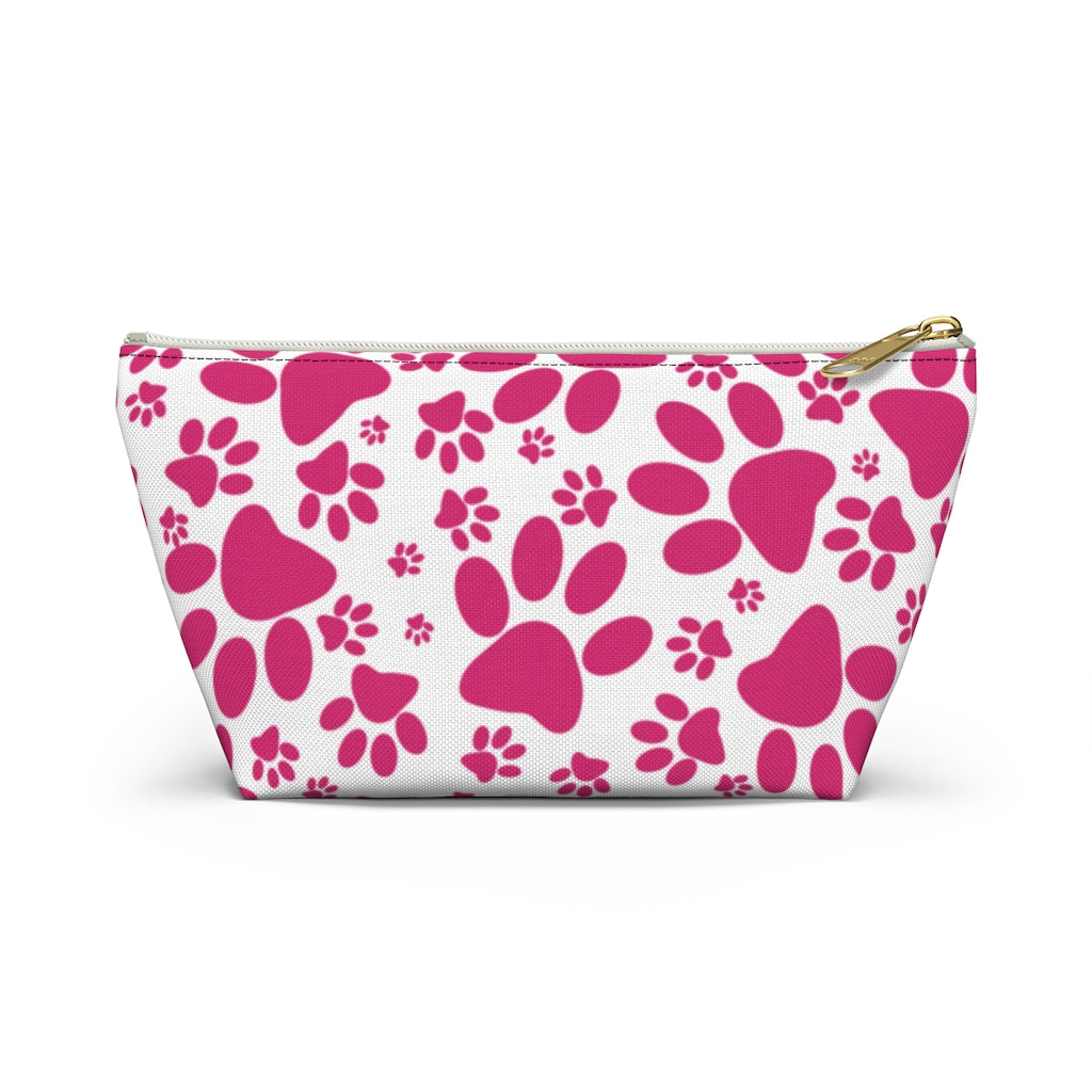 Vibrant Tracks: Hot Pink Animal Paw Prints  - Makeup & Accessory Bag 2 Sizes