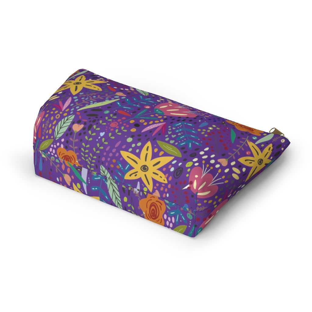 Springtime Splendor: Hand-Drawn Flowers Bursting with Vibrant Colors Design on Purple  - Makeup & Accessory Bag 2 Sizes