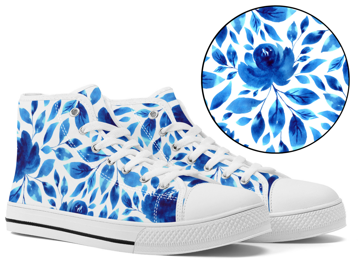 Springtime Blues Floral Converse Style High Tops