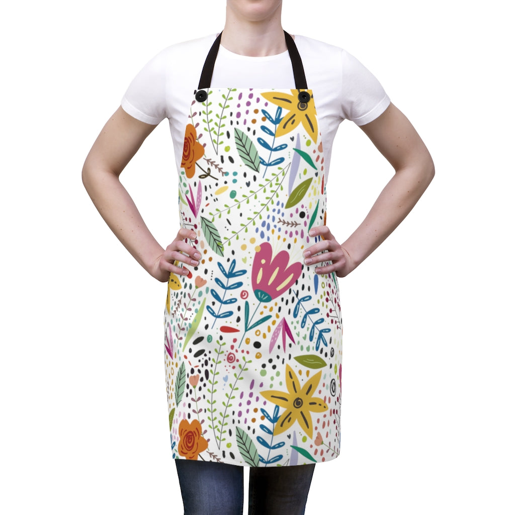 Springtime Splendor: Hand-Drawn Flowers Bursting with Vibrant Colors Design - Kitchen Chef Apron