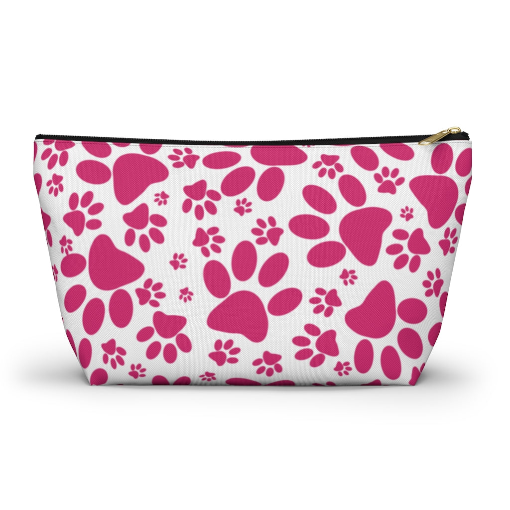 Vibrant Tracks: Hot Pink Animal Paw Prints  - Makeup & Accessory Bag 2 Sizes