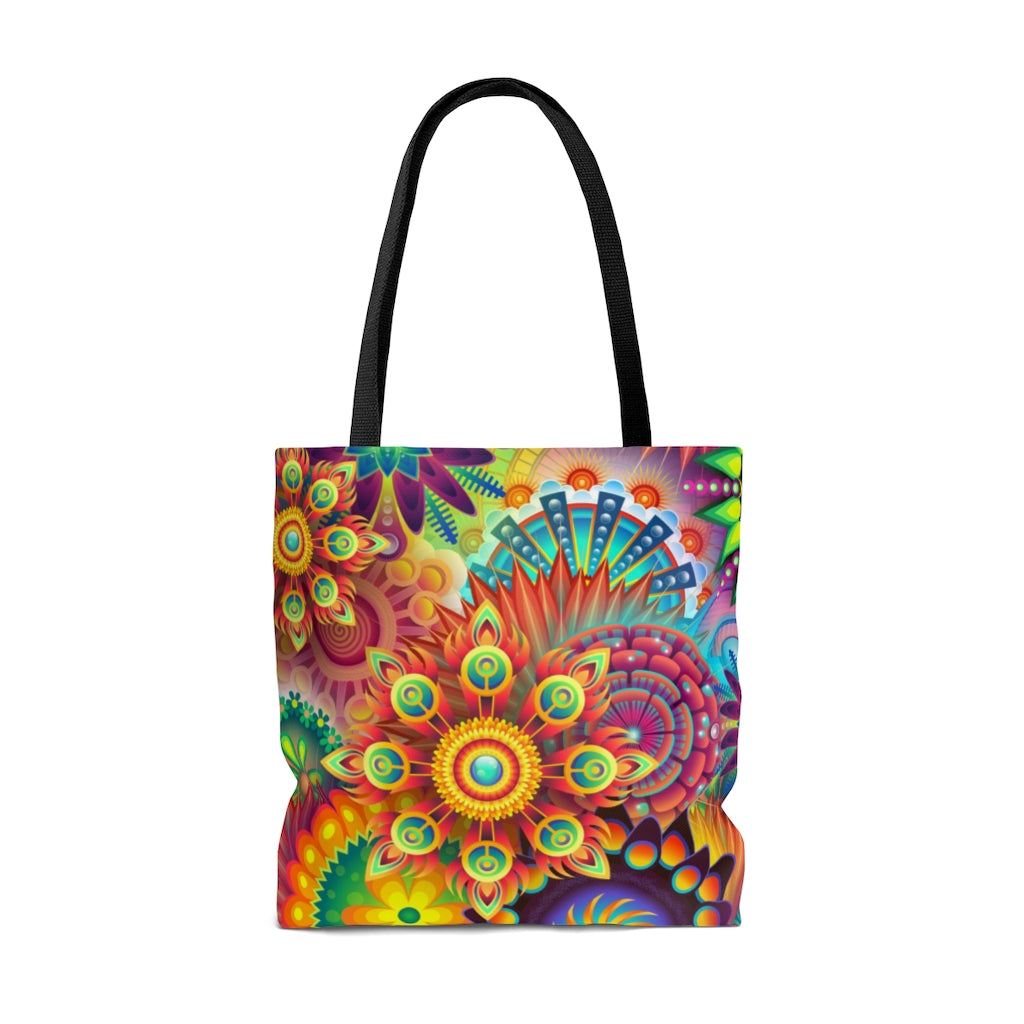 Rainbow Flower Power Spirals - Canvas Tote 3 Sizes