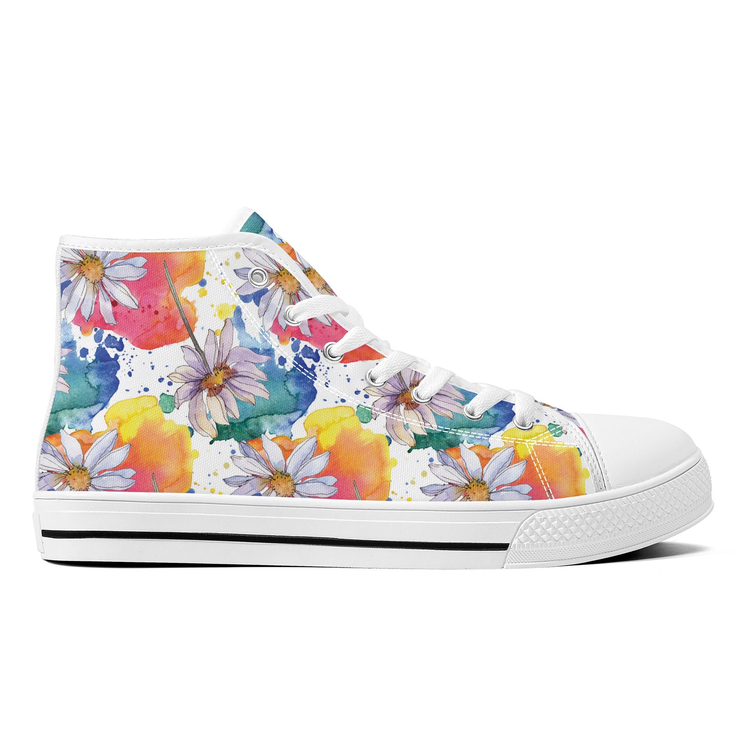 Lively Blooms of Vibrant Daisies Painted in Watercolor Converse Style High Tops