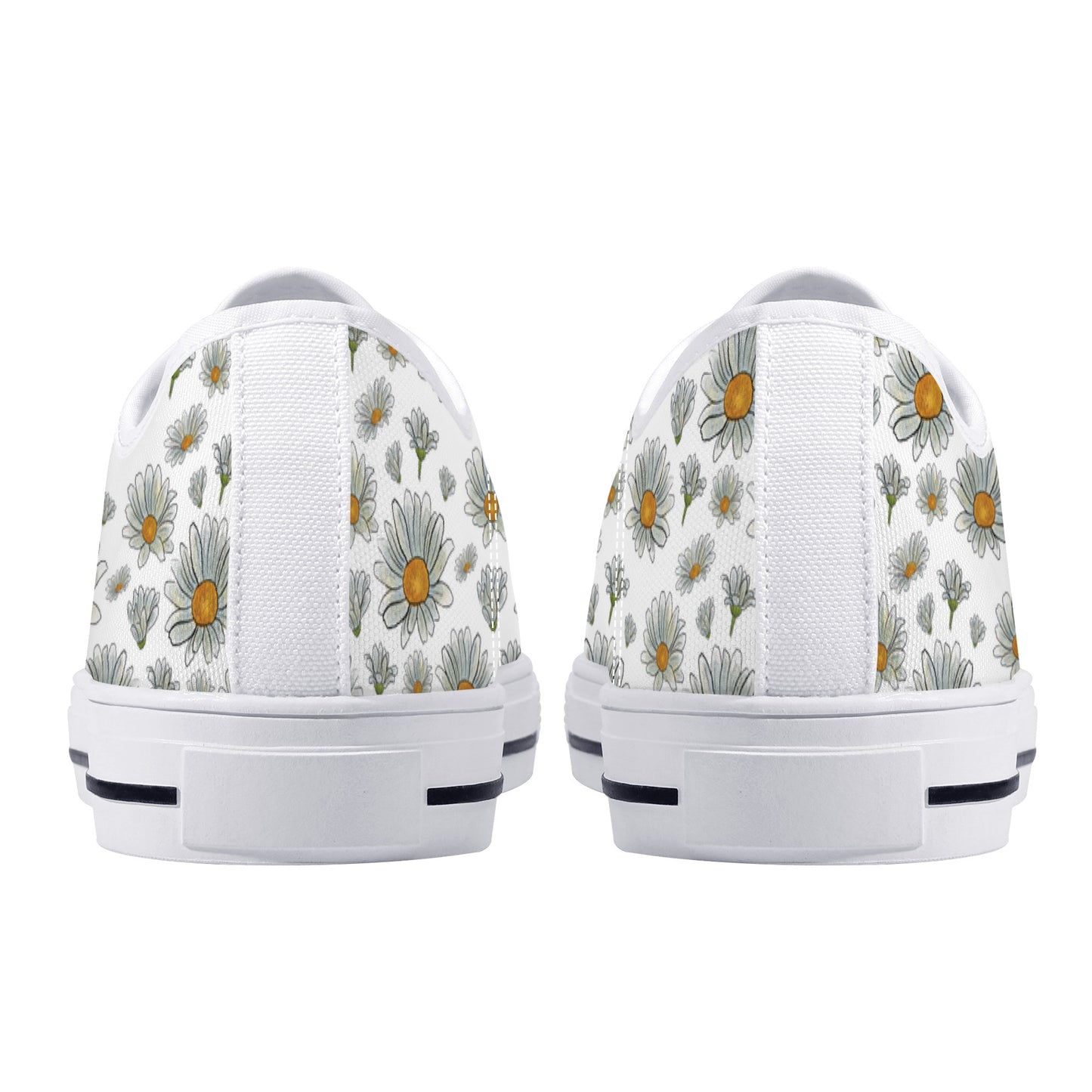 Large Watercolor Summer Daisies Blooming Against a White Background Canvas Sneakers