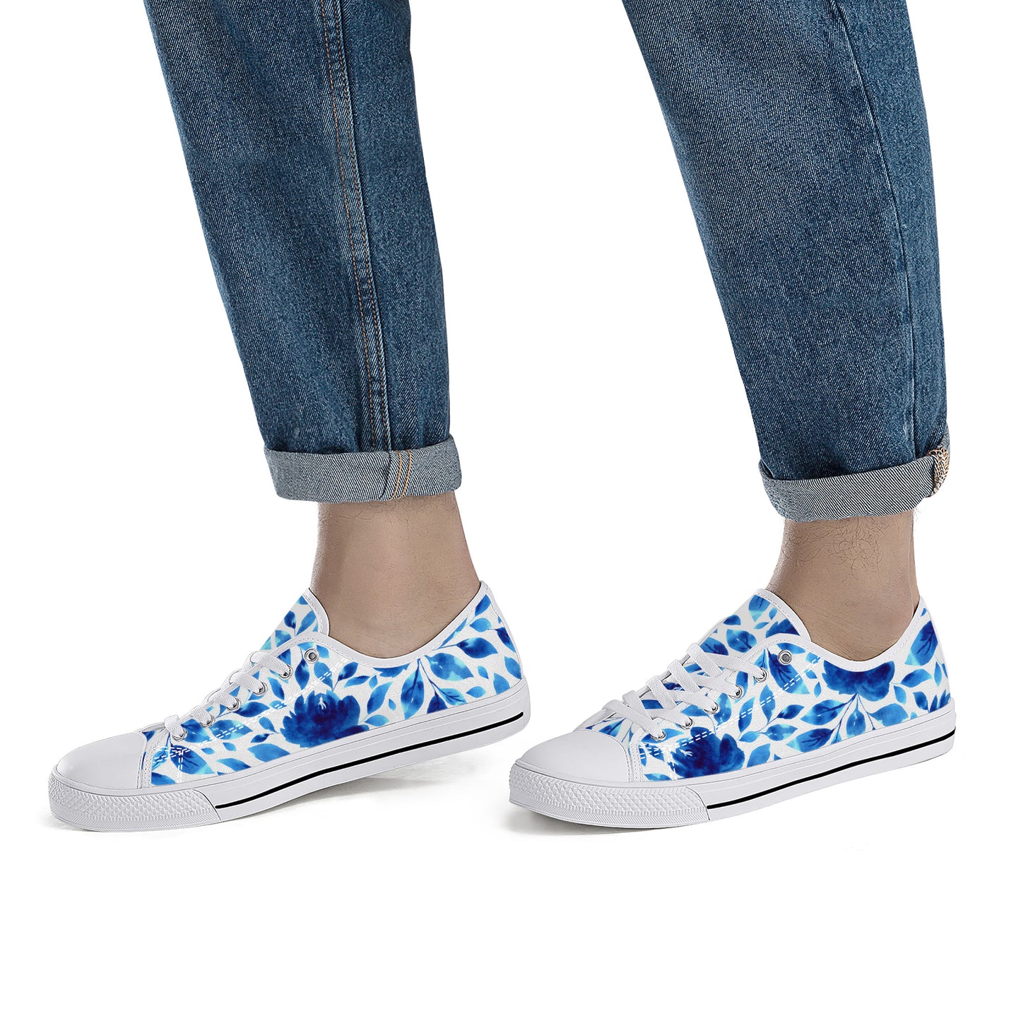 Springtime Blues Floral Print Canvas Sneakers