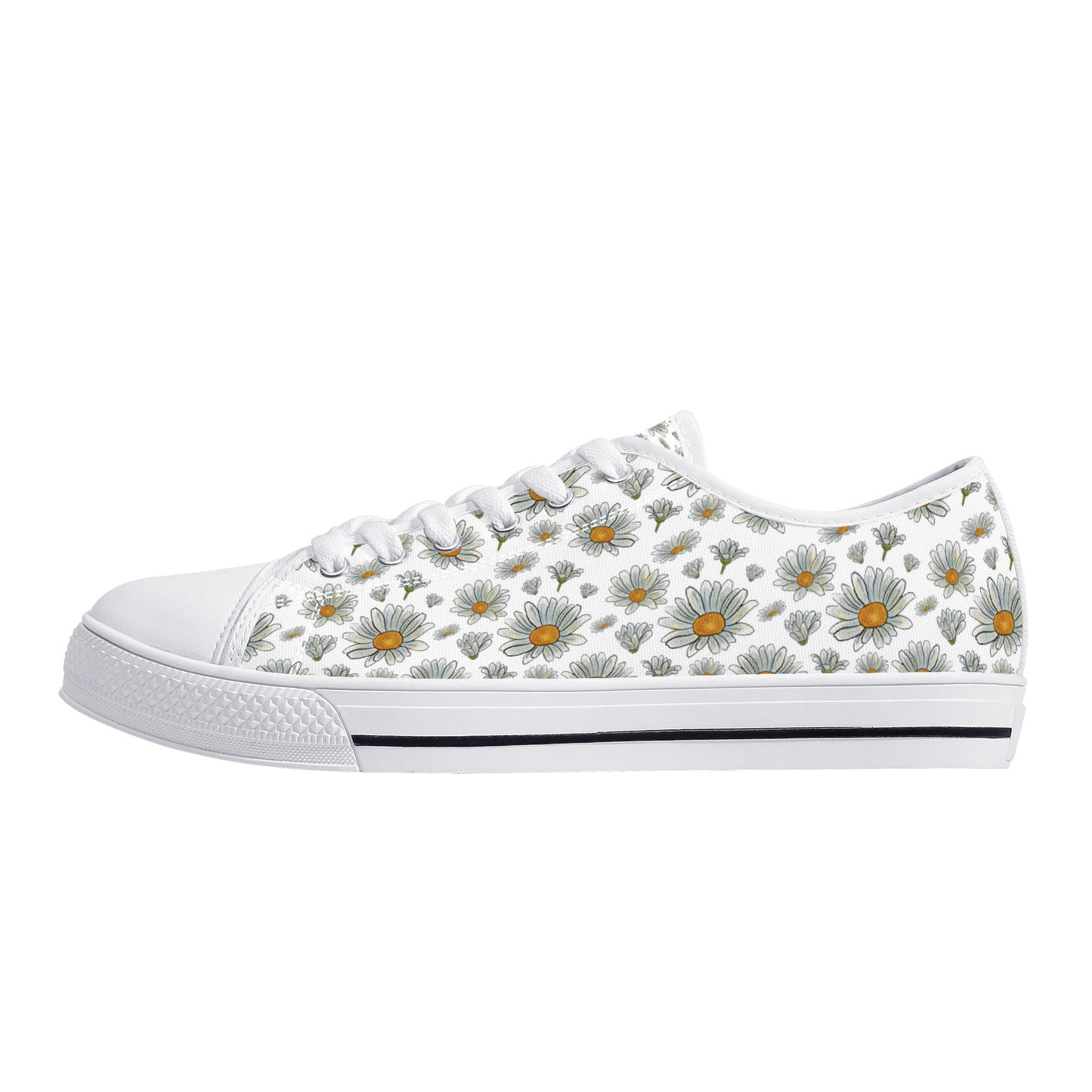 Large Watercolor Summer Daisies Blooming Against a White Background Canvas Sneakers