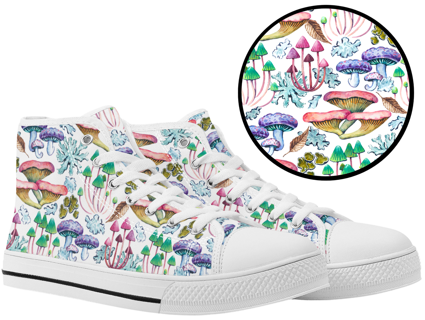 Psychedelic Mushroom Garden Converse Style High Tops