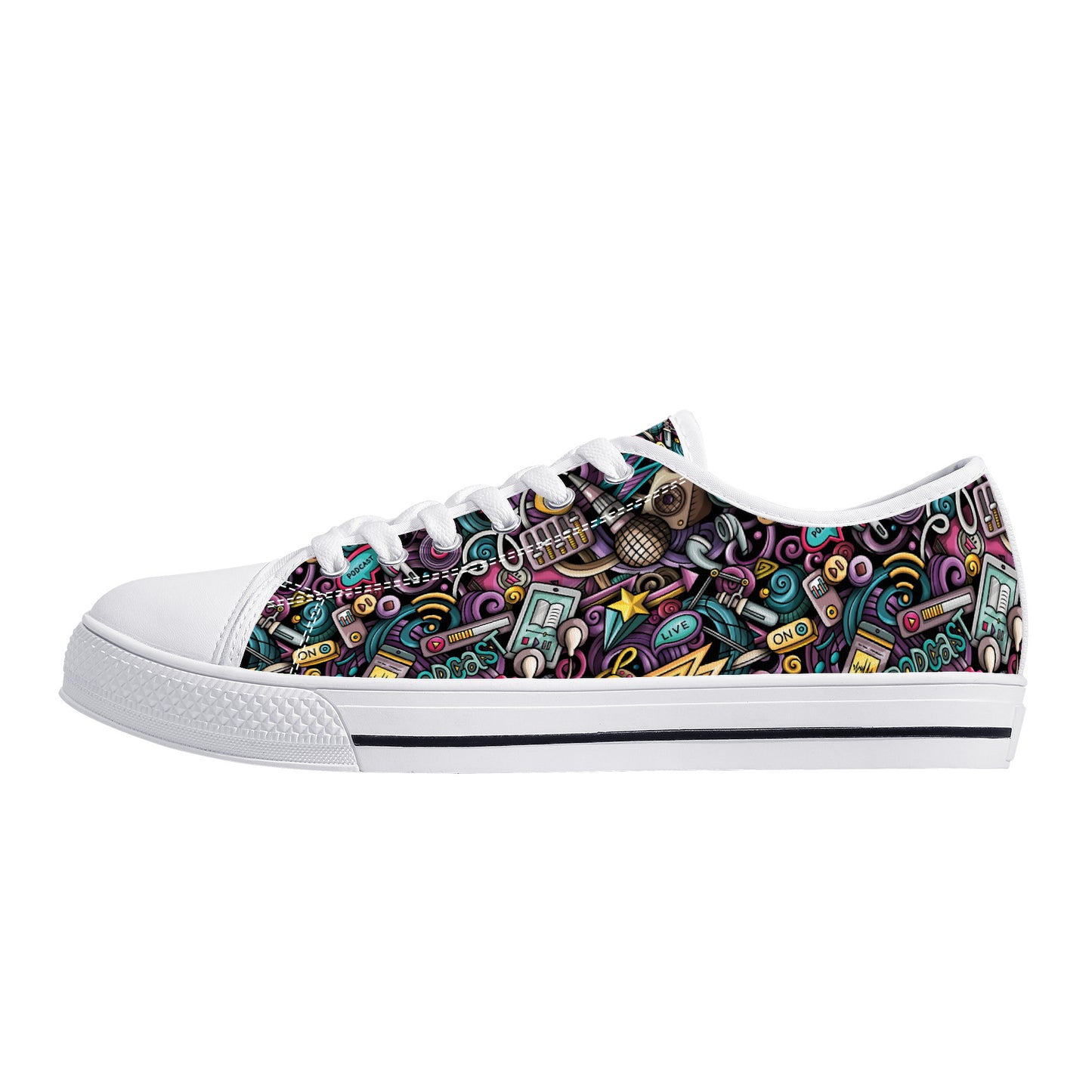 Digital Podcast Creative Cartoons Canvas Sneakers