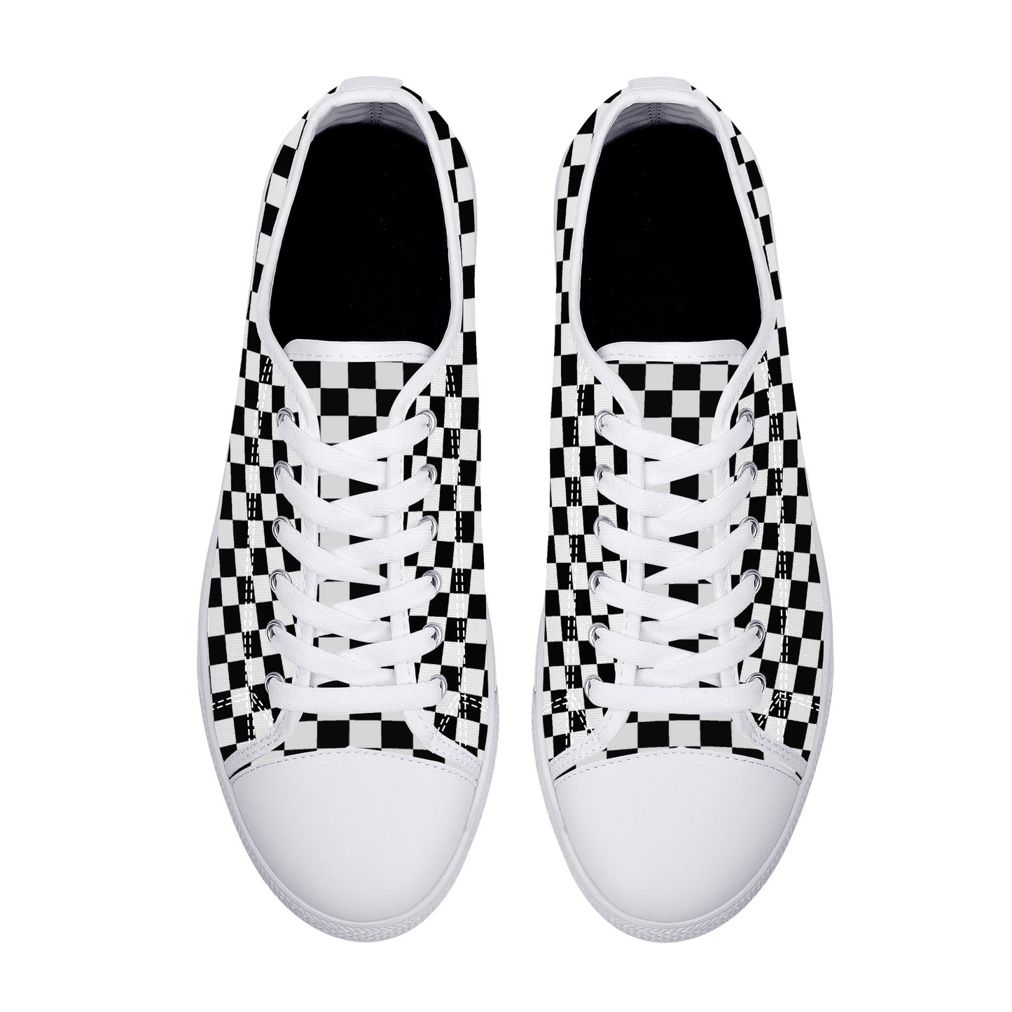 Speedway Style: Checkered Racing Pattern in Black and White Canvas Sneakers