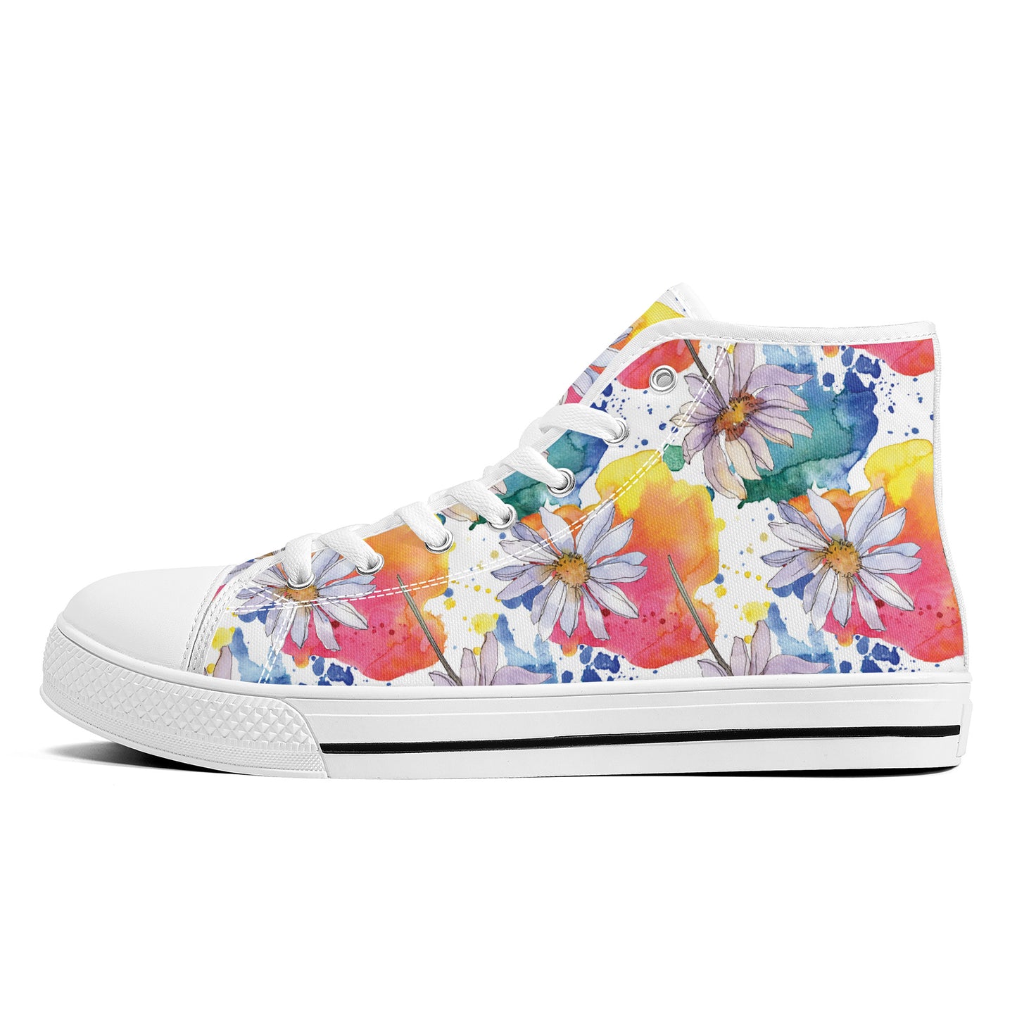 Lively Blooms of Vibrant Daisies Painted in Watercolor Converse Style High Tops