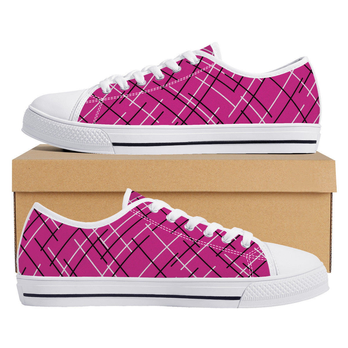 Unisex Low Top Canvas Shoes with Hot Pink Abstract Design