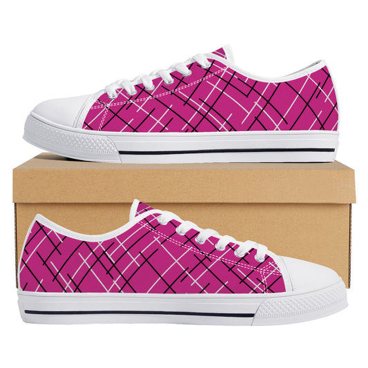 Unisex Low Top Canvas Shoes with Hot Pink Abstract Design