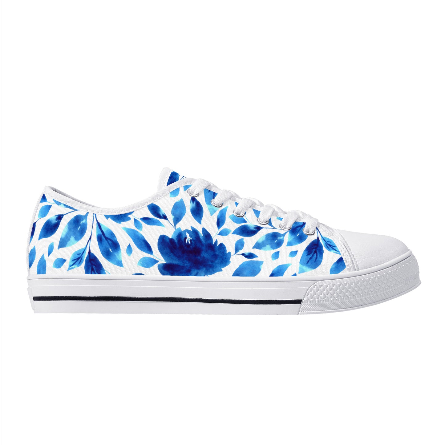 Springtime Blues Floral Print Canvas Sneakers