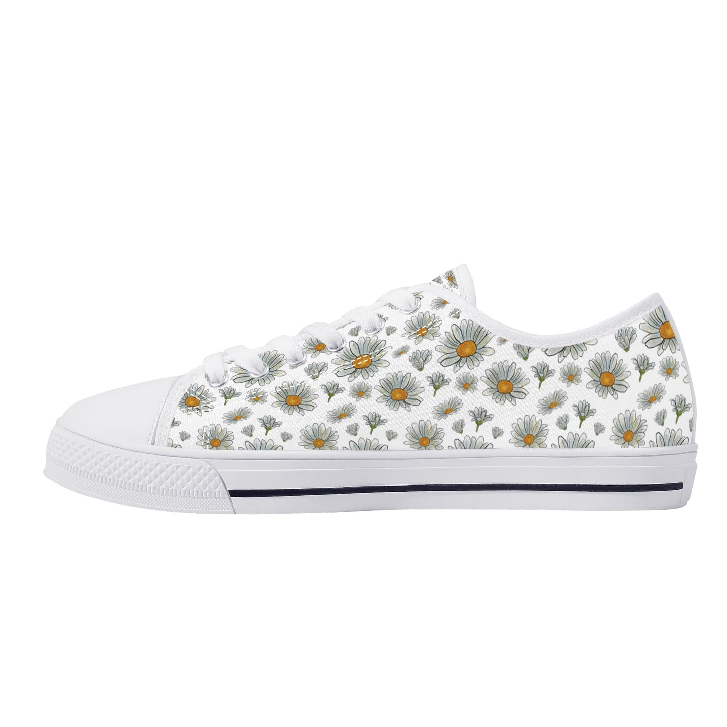 Large Watercolor Summer Daisies Blooming Against a White Background Canvas Sneakers