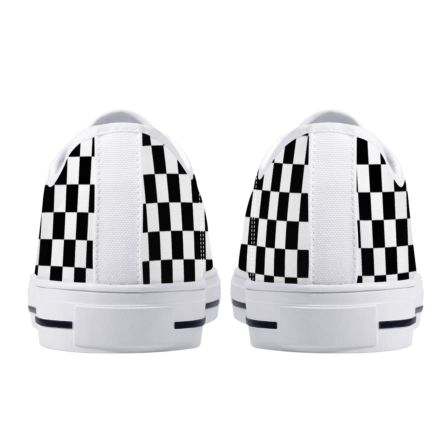 Speedway Style: Checkered Racing Pattern in Black and White Canvas Sneakers