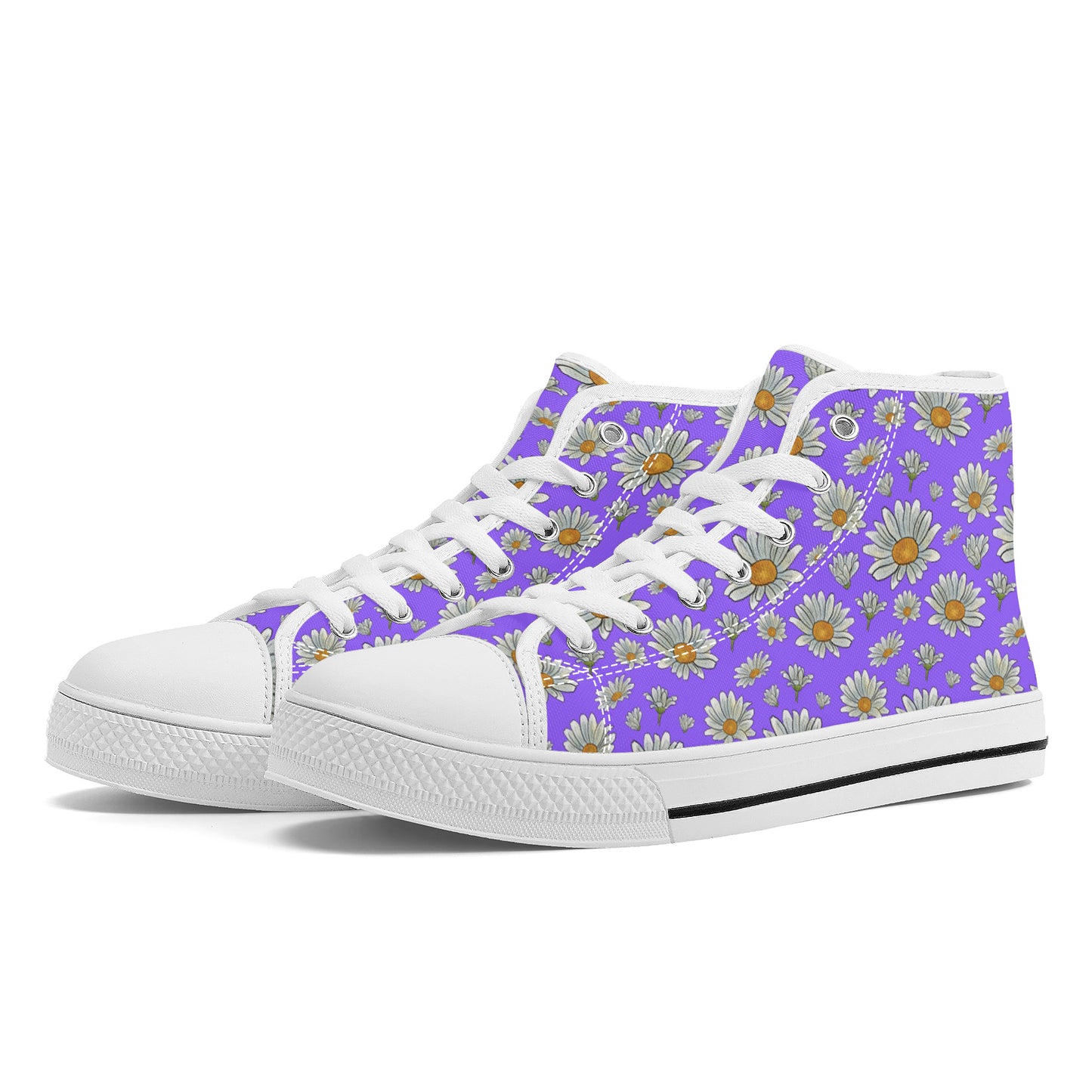 Summer Daisies on Purple Converse Style High Tops