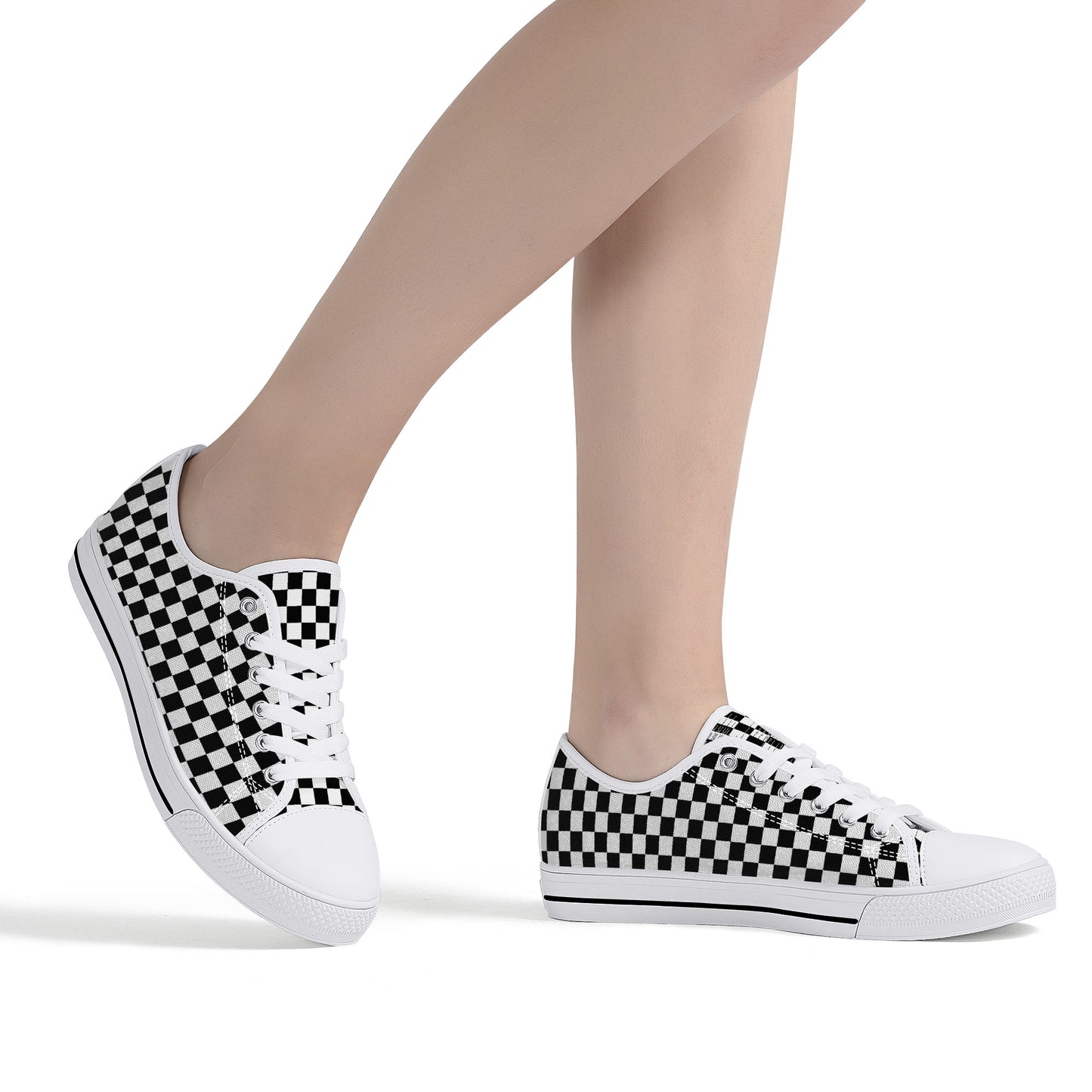 Speedway Style: Checkered Racing Pattern in Black and White Canvas Sneakers