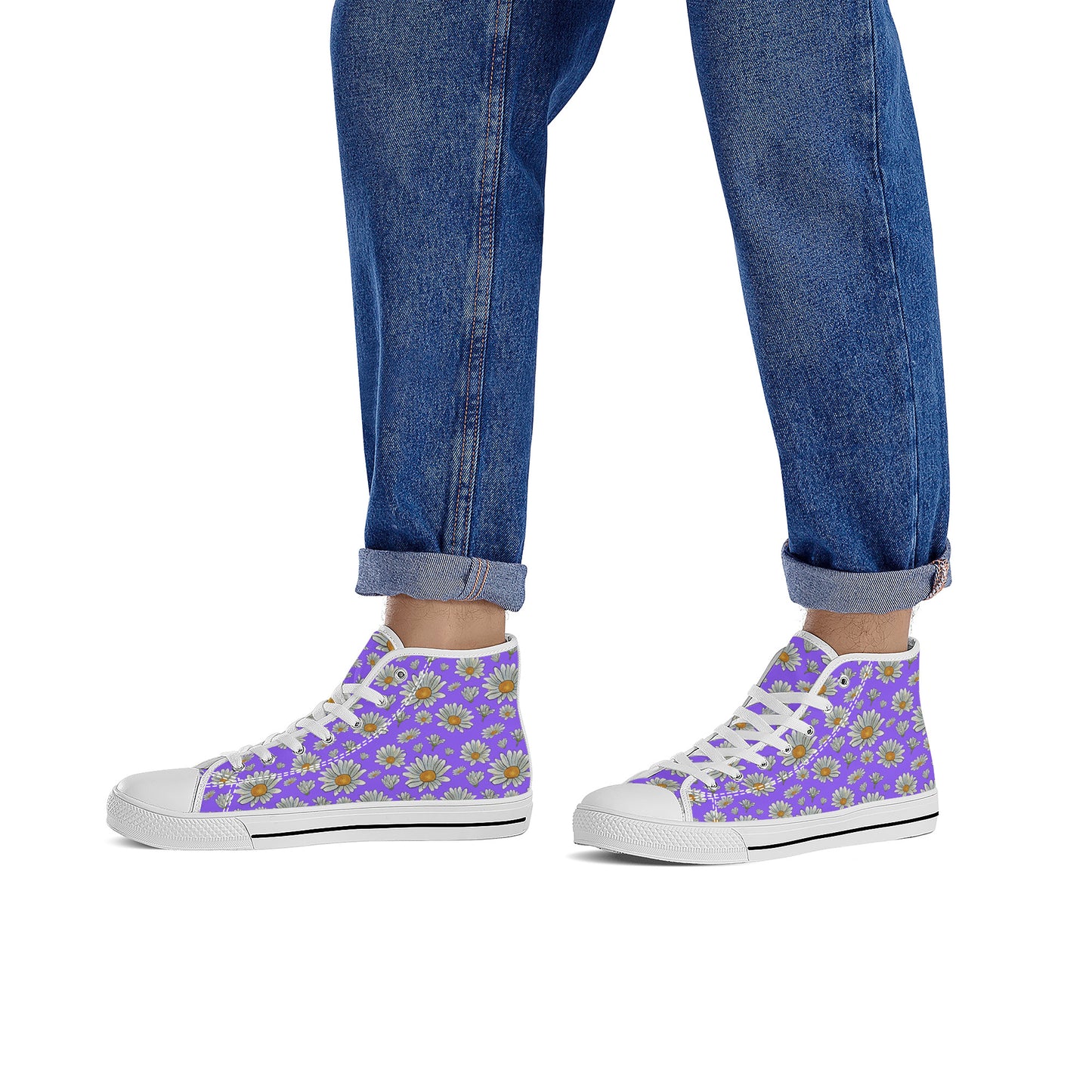 Summer Daisies on Purple Converse Style High Tops