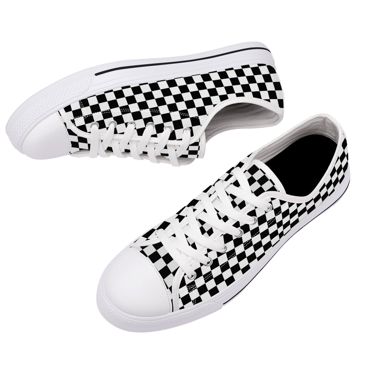 Speedway Style: Checkered Racing Pattern in Black and White Canvas Sneakers