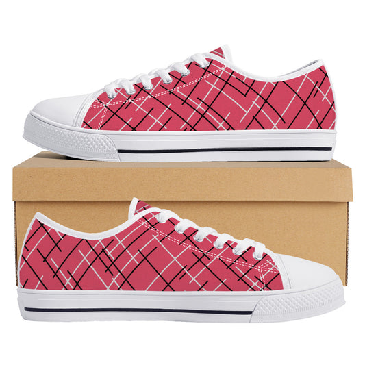 Unisex Low Top Canvas Shoes with Pink (Salmon) Abstract Design