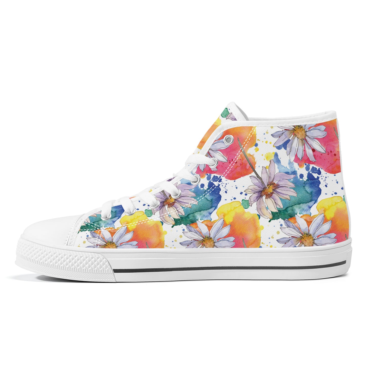 Lively Blooms of Vibrant Daisies Painted in Watercolor Converse Style High Tops