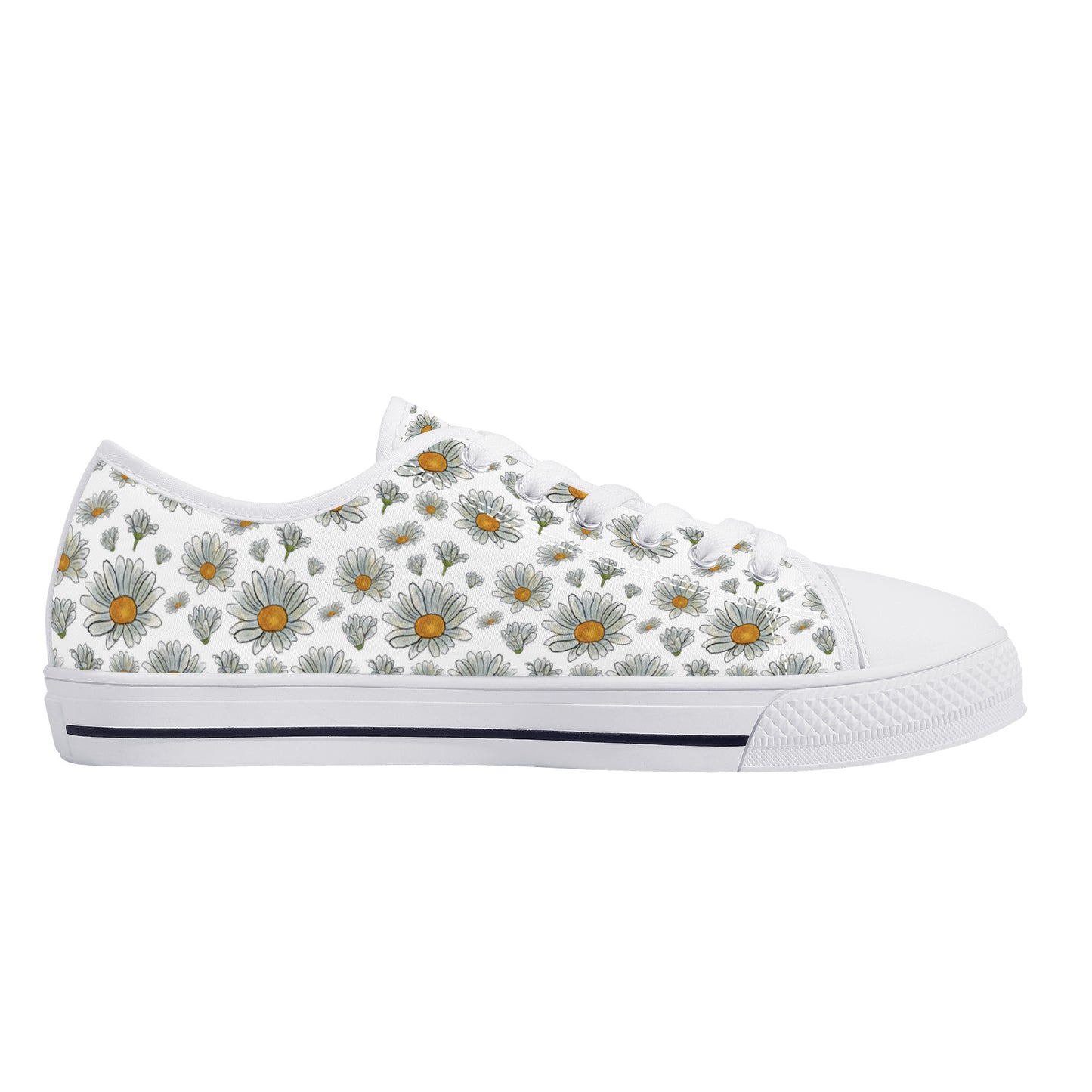 Large Watercolor Summer Daisies Blooming Against a White Background Canvas Sneakers