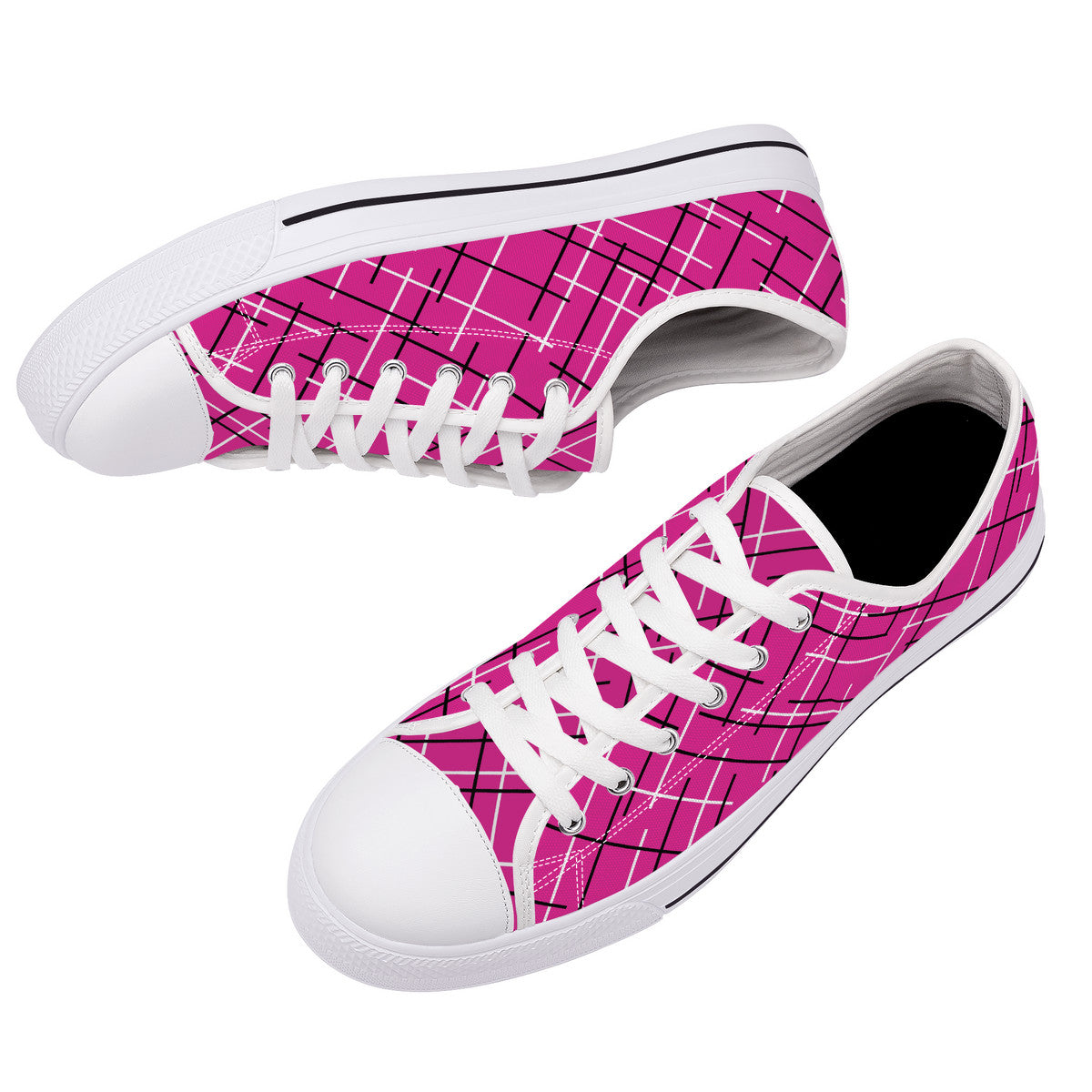 Unisex Low Top Canvas Shoes with Hot Pink Abstract Design