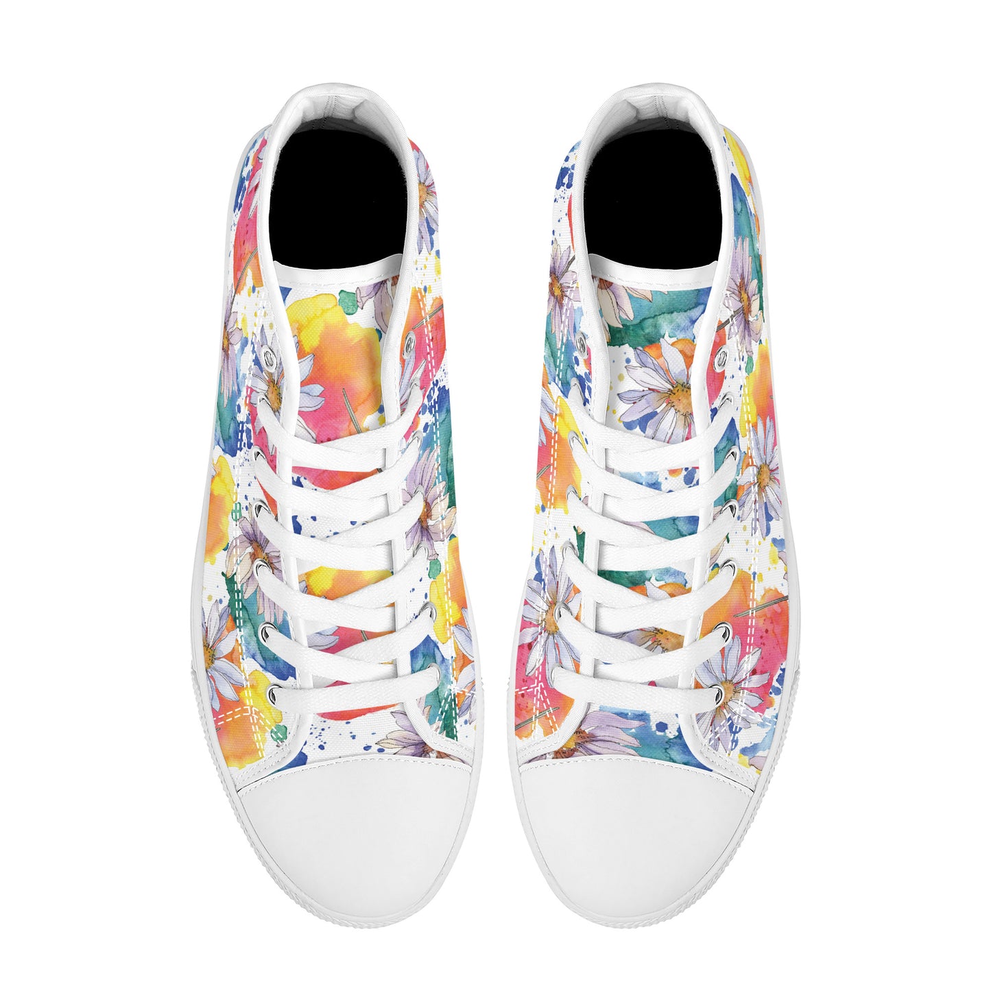 Lively Blooms of Vibrant Daisies Painted in Watercolor Converse Style High Tops