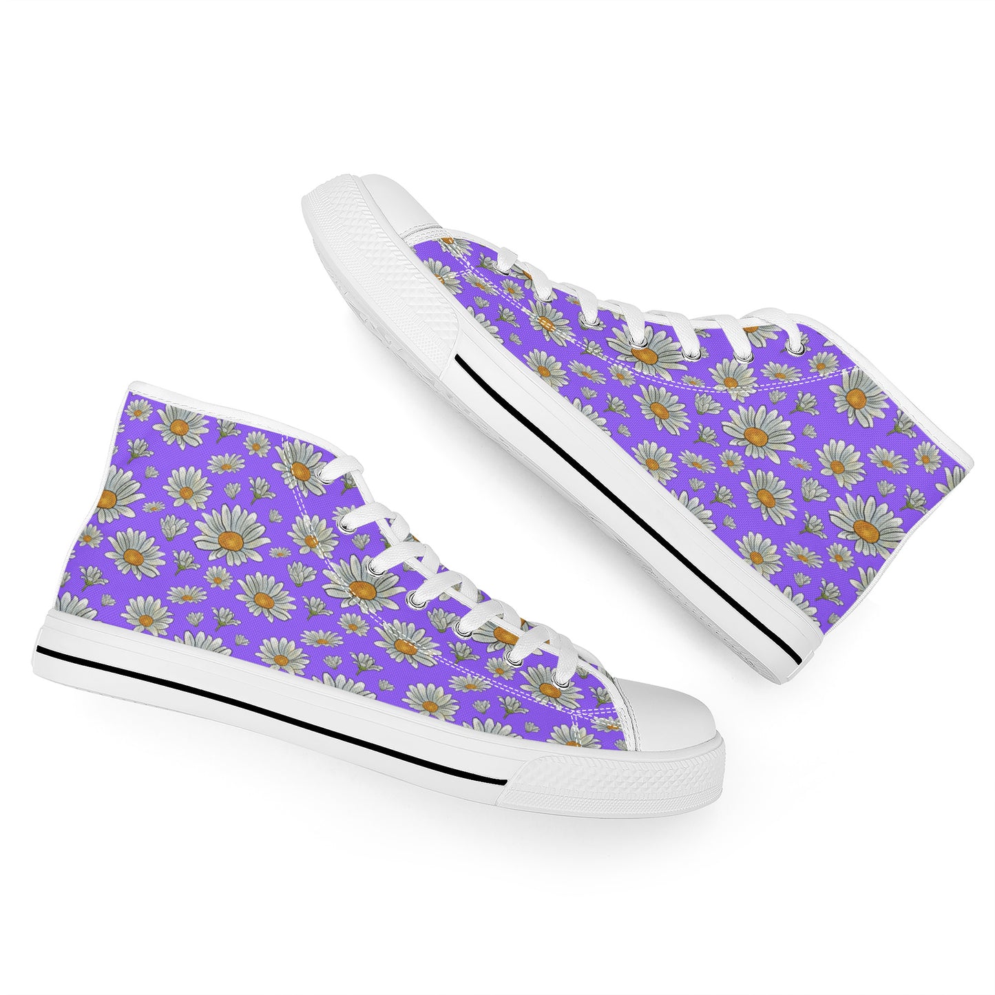 Summer Daisies on Purple Converse Style High Tops