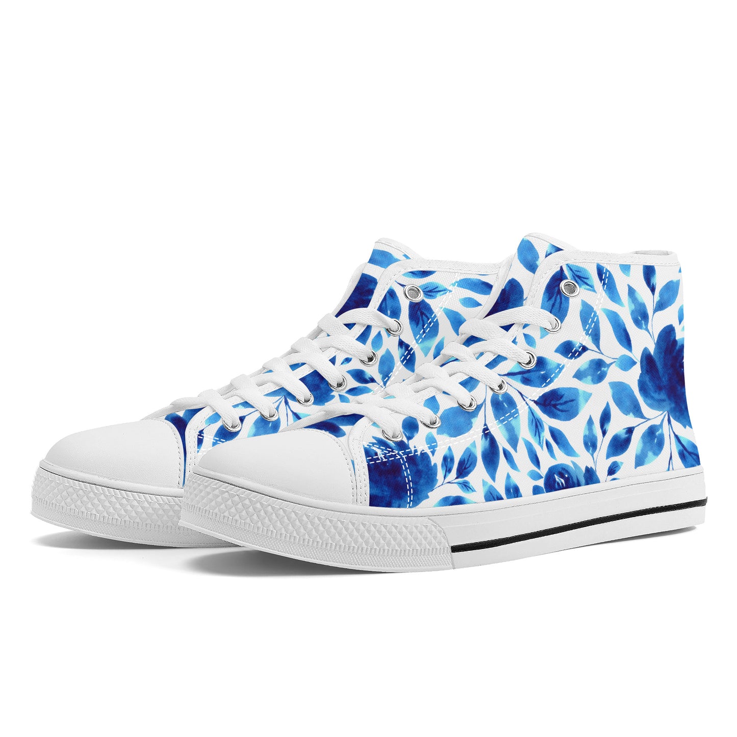 Springtime Blues Floral Converse Style High Tops