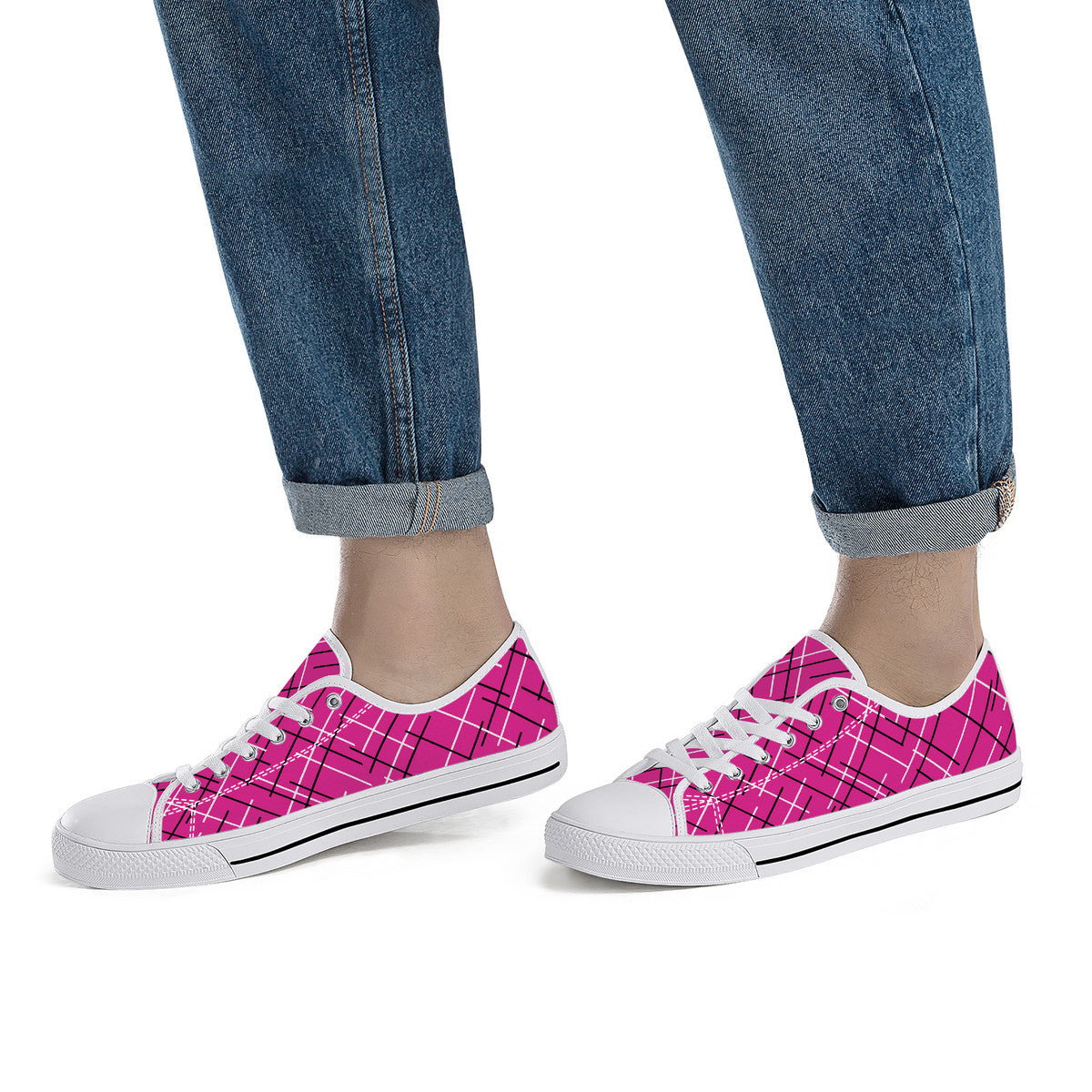 Unisex Low Top Canvas Shoes with Hot Pink Abstract Design