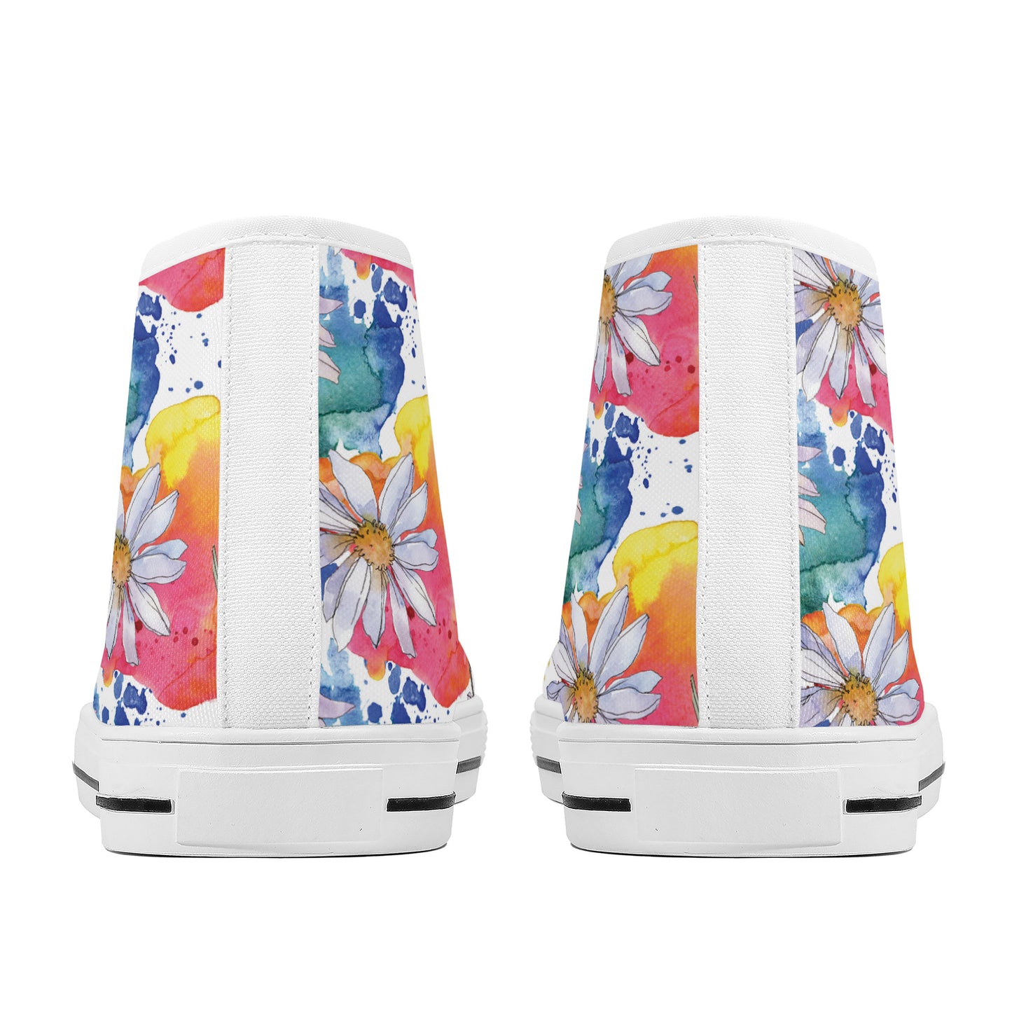 Lively Blooms of Vibrant Daisies Painted in Watercolor Converse Style High Tops