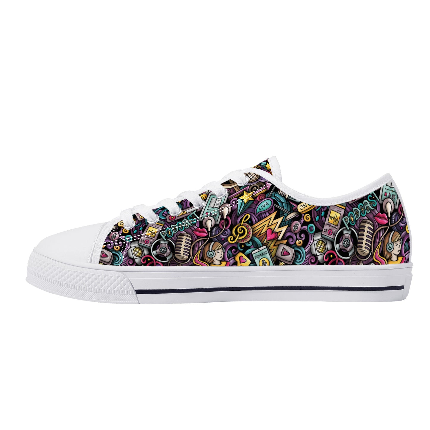 Digital Podcast Creative Cartoons Canvas Sneakers