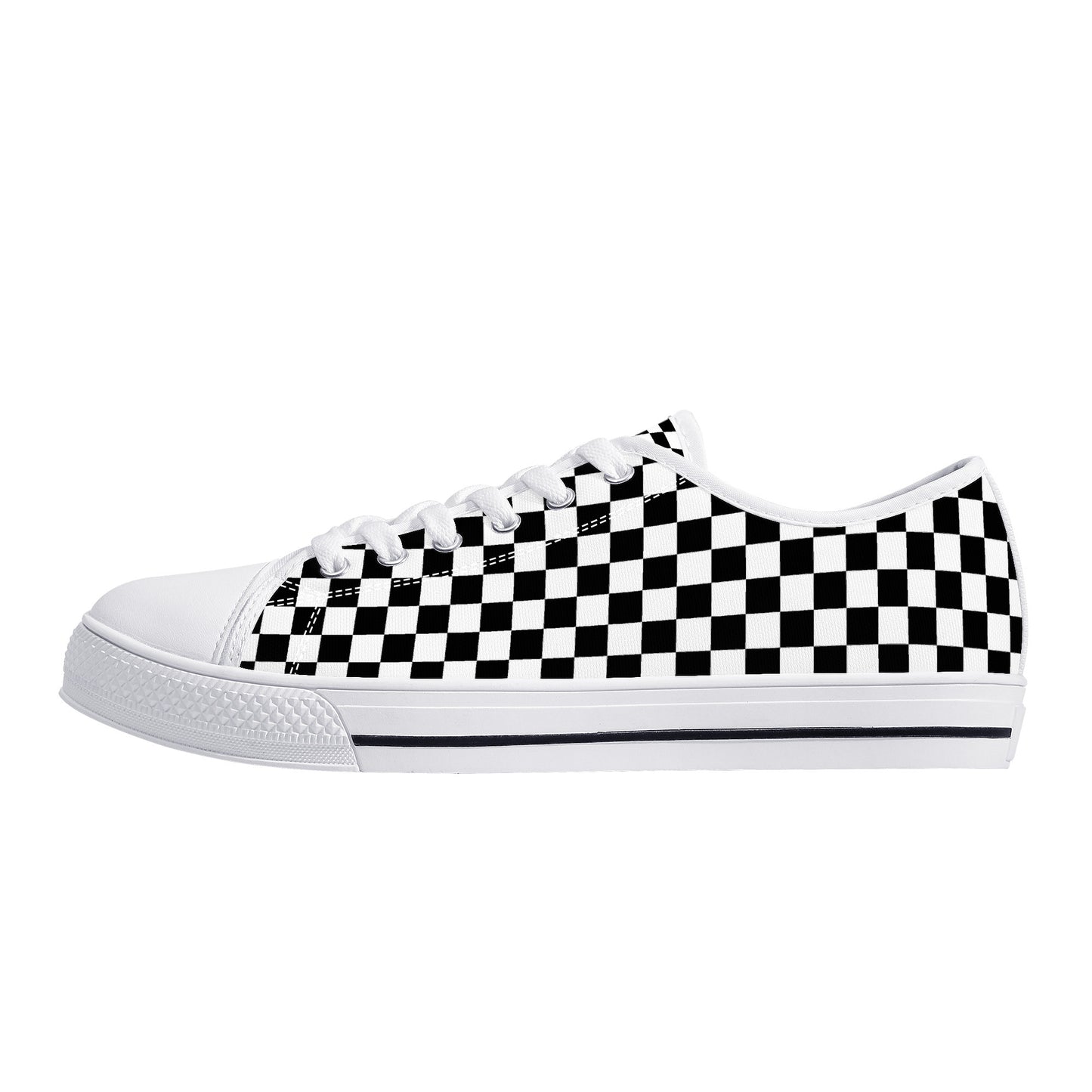 Speedway Style: Checkered Racing Pattern in Black and White Canvas Sneakers