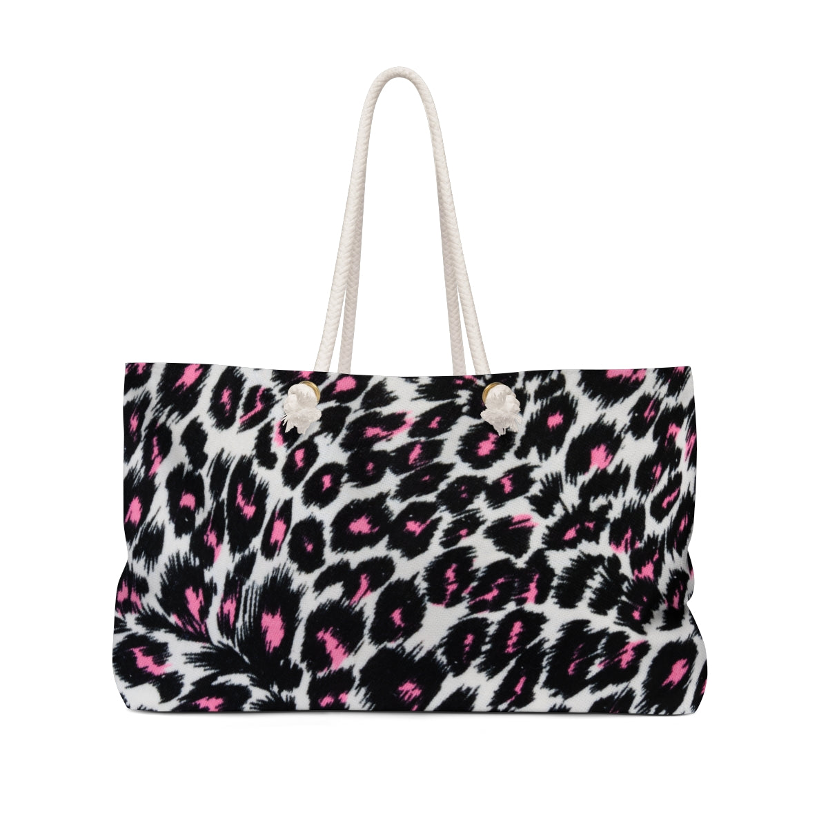 Fierce Femininity Pink and Black Leopard Print - Weekender Oversized Canvas Tote Bag 24" × 13"