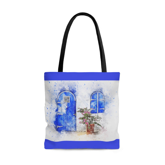 Greek Inspired Blue Door  - Canvas Tote 3 Sizes