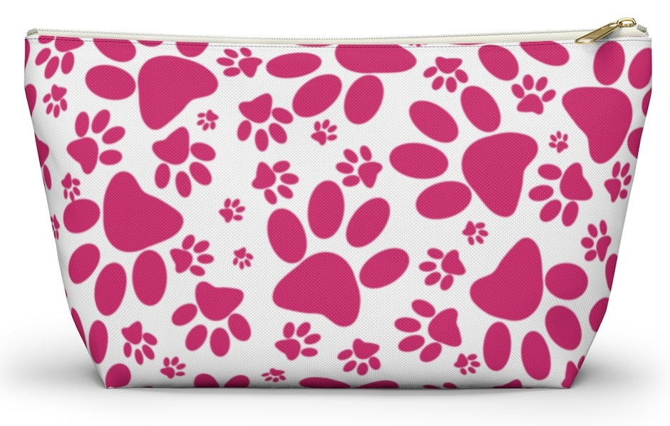 Vibrant Tracks: Hot Pink Animal Paw Prints  - Makeup & Accessory Bag 2 Sizes