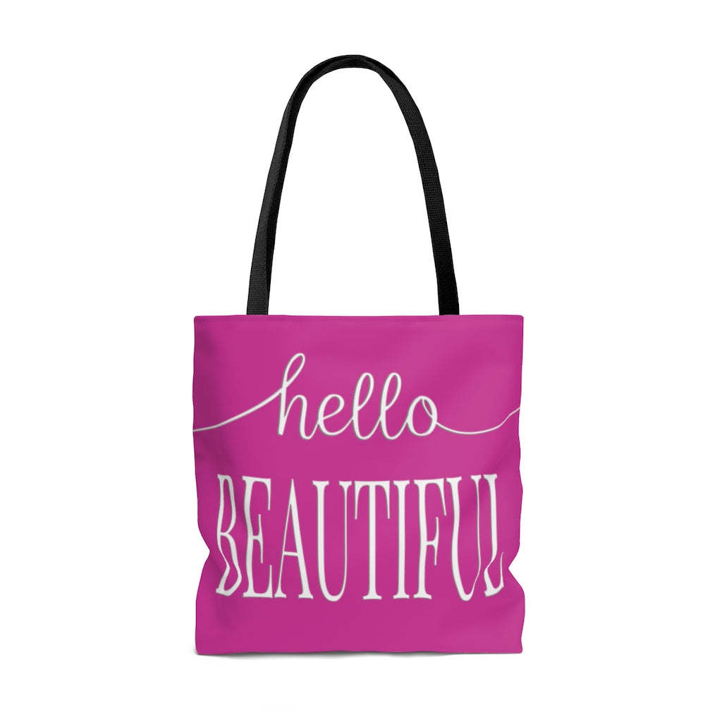 Hello Beautiful in White & Pink - Canvas Tote 3 Sizes