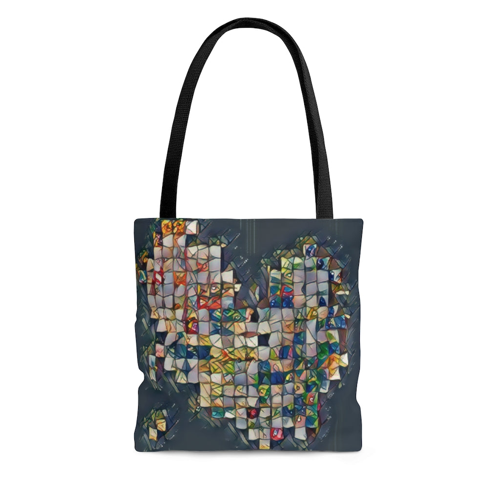Rainbow Colorful Abstract Heart on Grey  - Canvas Tote 3 Sizes