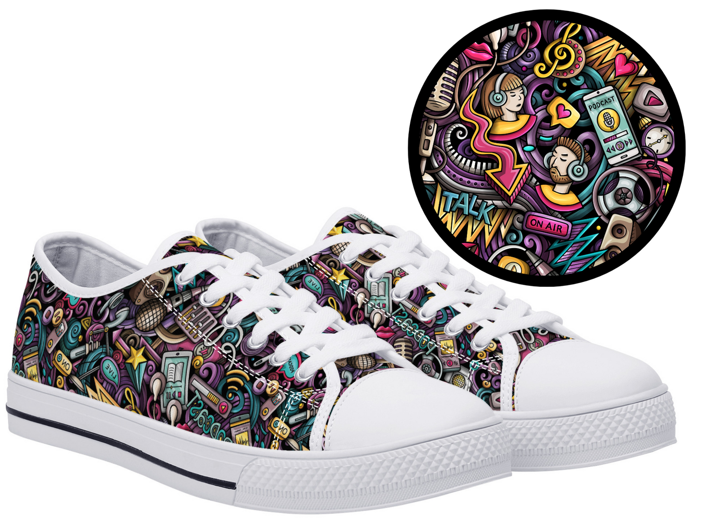 Digital Podcast Creative Cartoons Canvas Sneakers