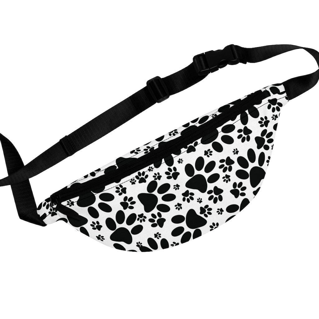 Stealthy Tracks: Black Animal Paw Prints Lifestyle Stylish Fanny Pack