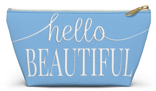 Hello Beautiful Inspirational Affirmations White & Teal - Makeup & Accessory Bag 2 Sizes