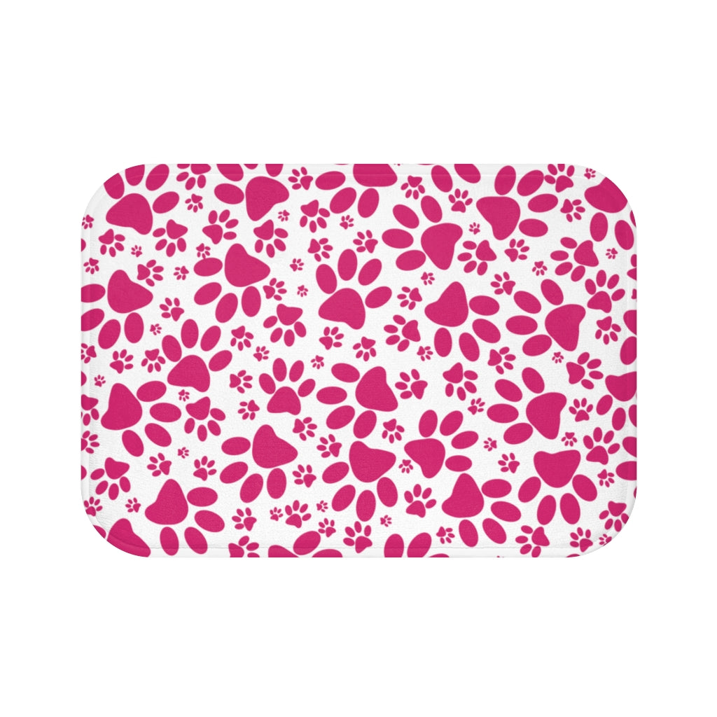 All Over Paw Prints Pink on White  - Bathroom Non-Slip Mat 2 Sizes