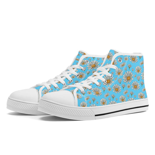 Summer Daisies on Light Blue Converse Style High Tops