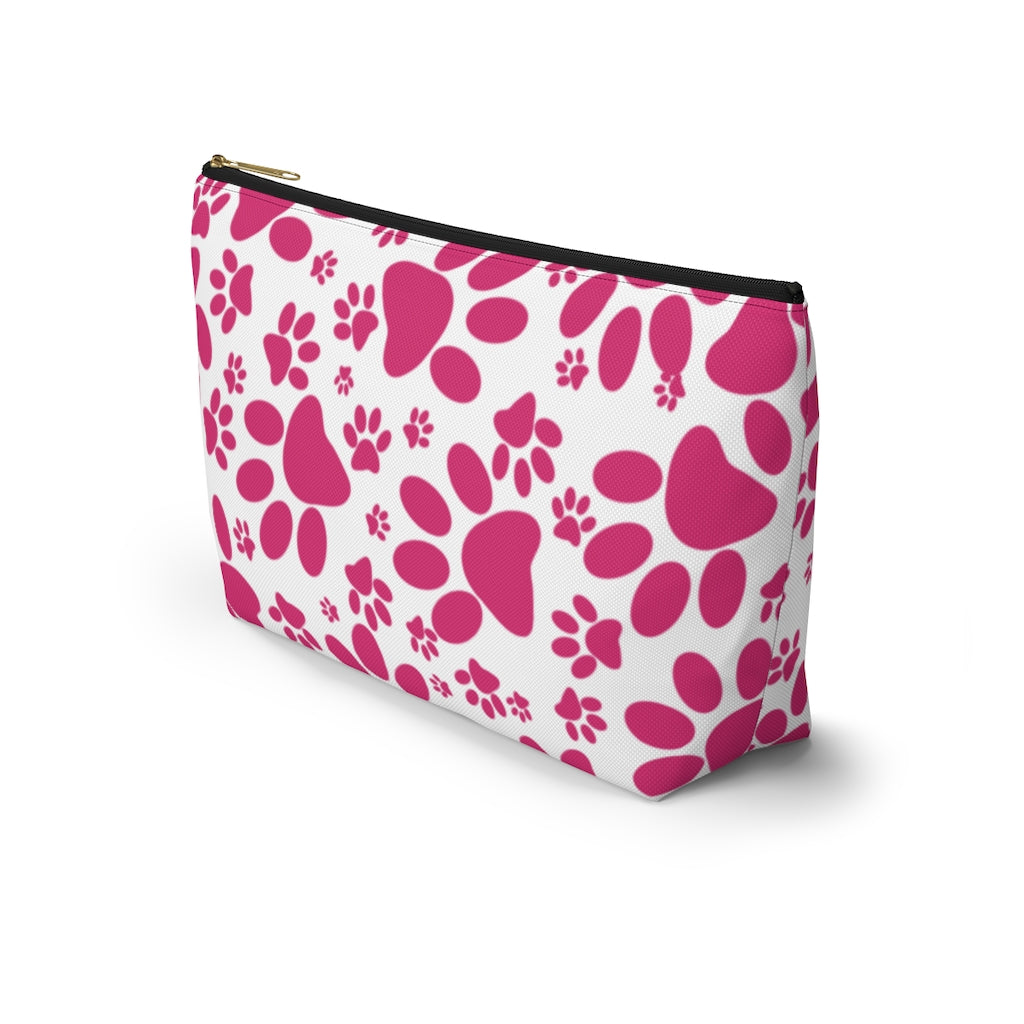 Vibrant Tracks: Hot Pink Animal Paw Prints  - Makeup & Accessory Bag 2 Sizes