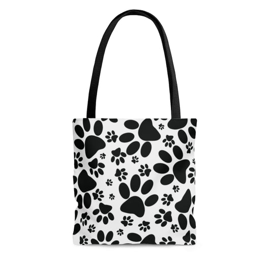 Stealthy Tracks: Black Animal Paw Prints - Canvas Tote 3 Sizes