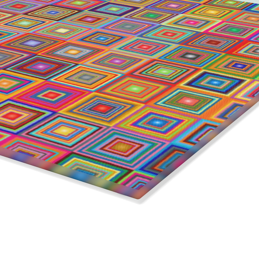 Rainbow Squares - Glass Cutting Board  8" x 11" and 11" x 15"