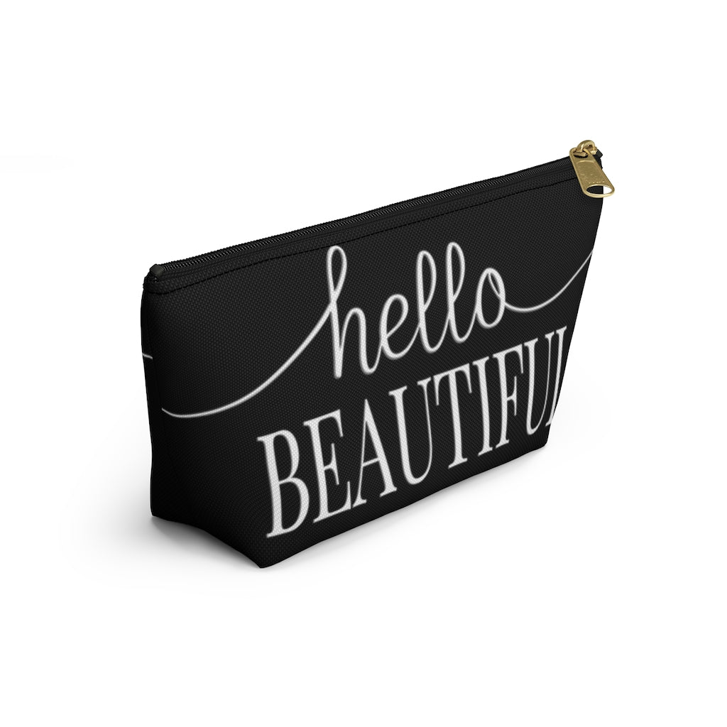 Hello Beautiful Inspirational Affirmations White & Black  - Makeup & Accessory Bag 2 Sizes